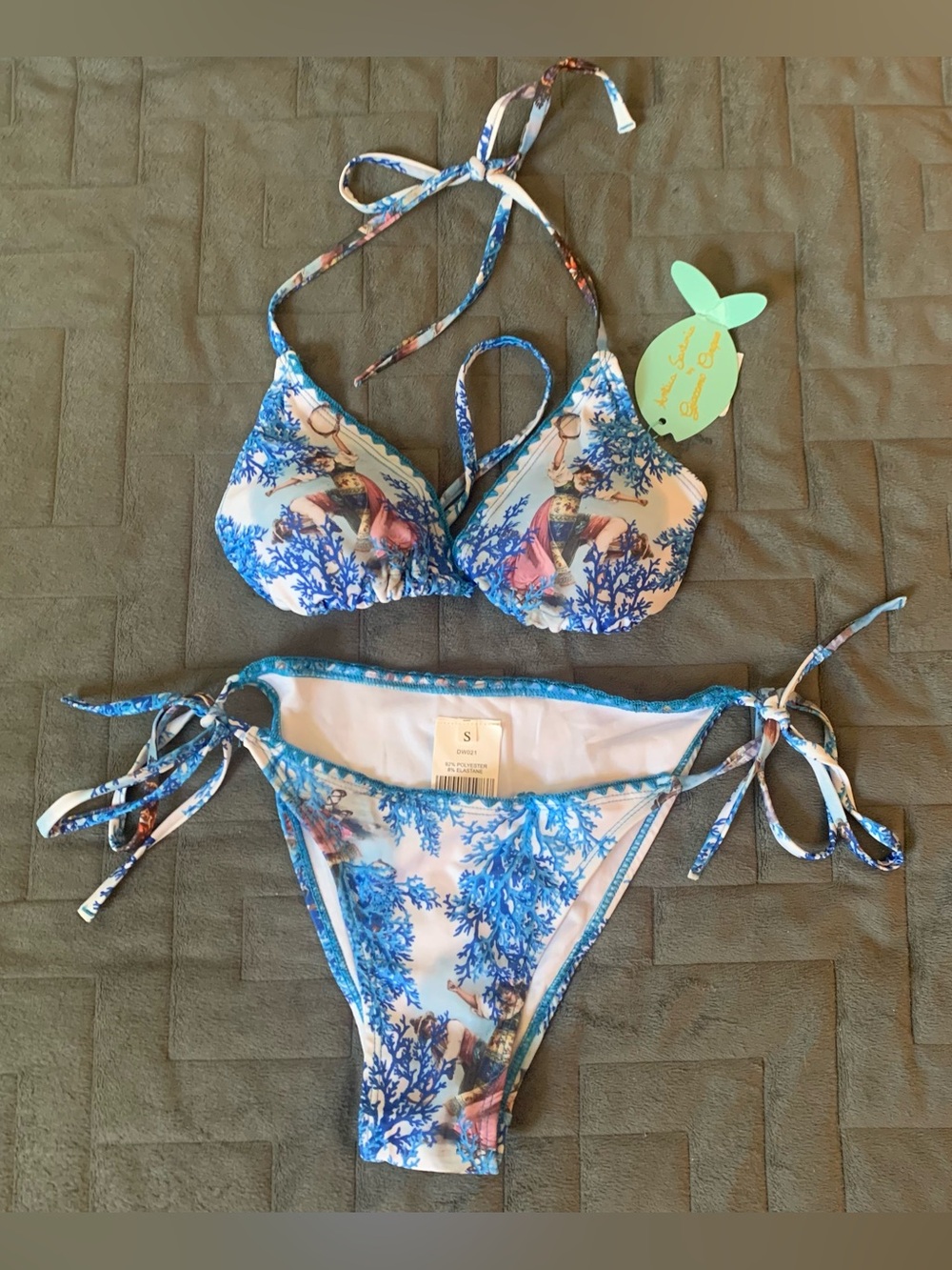 French Romantic beautiful Blue & white toile print Italian bikini set size S